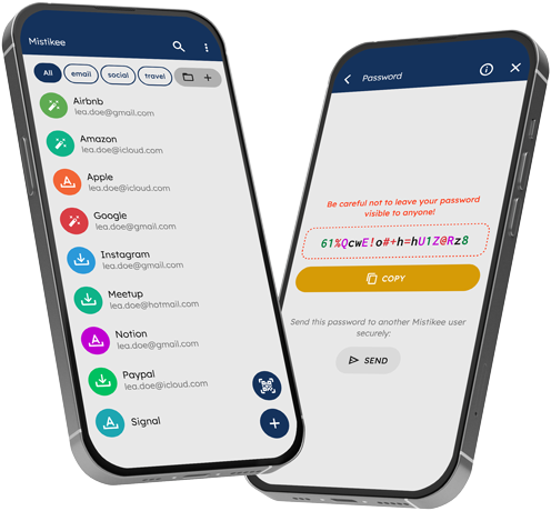 Mistikee Password Manager screens